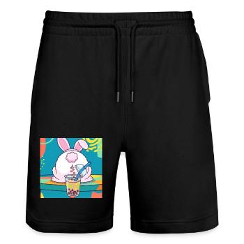Bubble Tea Boba Drôle de Lapin mignon - Short de jogging bio TRAINER Stanley/Stella unisexe - noir - Devant - Nik (191cm) & Marisol (170cm)