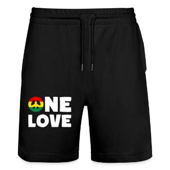 ONE LOVE Peace Jamaica Reggae Rastafari - Short de jogging bio TRAINER Stanley/Stella unisexe - noir - Devant - Nik (191cm) & Marisol (170cm)