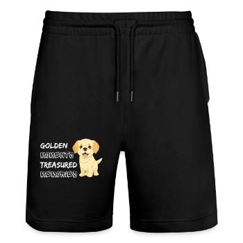 Golden Moments Treasured Memories Golden Retriever - Stanley/Stella Trainer Unisex Organic Jogging Shorts - black - Front - Nik (191cm) & Marisol (170cm)
