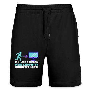 Computer Zocker Programmierer Administrator Gamer - Stanley/Stella Unisex Bio Joggingshorts Trainer  - Schwarz - Vorne - Nik (191cm) & Marisol (170cm)