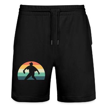 Softball Softball-Spieler - Stanley/Stella Unisex Bio Joggingshorts Trainer  - Schwarz - Vorne - Nik (191cm) & Marisol (170cm)