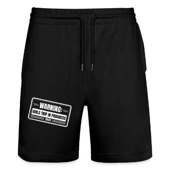 Warnung Girls Trip In Progress 2025 - Stanley/Stella Unisex Bio Joggingshorts Trainer  - Schwarz - Vorne - Nik (191cm) & Marisol (170cm)