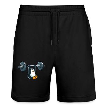 drôle pingouin fitness haltère dessin animé design - Short de jogging bio TRAINER Stanley/Stella unisexe - noir - Devant - Nik (191cm) & Marisol (170cm)