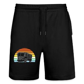 Construction Trailer Construction Site Vehicle Children's Birthday Party - Stanley/Stella Trainer Unisex Organic Jogging Shorts - black - Front - Nik (191cm) & Marisol (170cm)