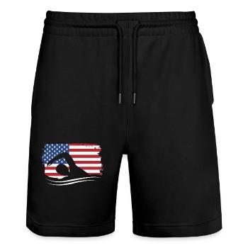 Swimming Swimmers Swimming Pool Swimming Instructors - Stanley/Stella Trainer Unisex Organic Jogging Shorts - black - Front - Nik (191cm) & Marisol (170cm)