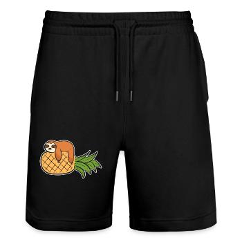 Pineapple - Stanley/Stella Trainer Unisex Organic Jogging Shorts - black - Front - Nik (191cm) & Marisol (170cm)