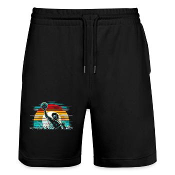 Retro Wasserball Spieler Aquatic Polo Sport - Stanley/Stella Unisex Bio Joggingshorts Trainer  - Schwarz - Vorne - Nik (191cm) & Marisol (170cm)
