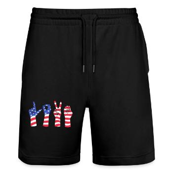 Sign language sign ASL deaf - Stanley/Stella Trainer Unisex Organic Jogging Shorts - black - Front - Nik (191cm) & Marisol (170cm)