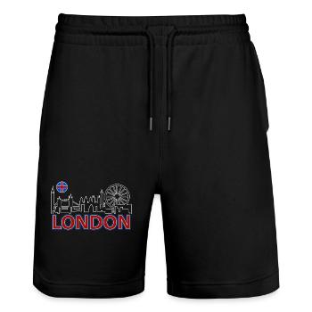 London Skyline Funny London Gifts - Stanley/Stella Trainer Unisex Organic Jogging Shorts - black - Front - Nik (191cm) & Marisol (170cm)