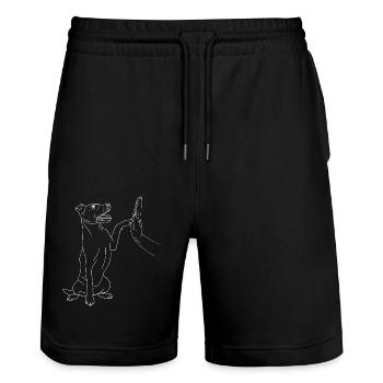 Jack Russell Terrier mit Hand - Stanley/Stella Unisex Bio Joggingshorts Trainer  - Schwarz - Vorne - Nik (191cm) & Marisol (170cm)