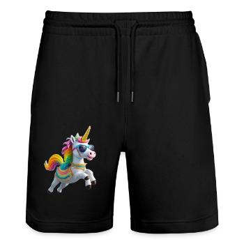 Licorne cool avec des lunettes de soleil arc-en-ciel - Short de jogging bio TRAINER Stanley/Stella unisexe - noir - Devant - Nik (191cm) & Marisol (170cm)