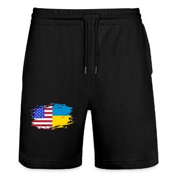 Ukraine - Stanley/Stella Trainer Unisex Organic Jogging Shorts - black - Front - Nik (191cm) & Marisol (170cm)