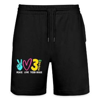 3rd Grade - Stanley/Stella Trainer Unisex Organic Jogging Shorts - black - Front - Nik (191cm) & Marisol (170cm)