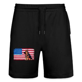 American Flag German Shepherd Patriot America GSD - Stanley/Stella Trainer Unisex Organic Jogging Shorts - black - Front - Nik (191cm) & Marisol (170cm)