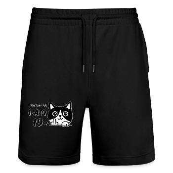 I'm Not 20, I Am 19 Plus 1 Middle Finger Cat Flip - Stanley/Stella Trainer Unisex Organic Jogging Shorts - black - Front - Nik (191cm) & Marisol (170cm)