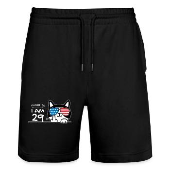 I'm Not 30, I Am 29 Plus 1 Middle Finger Cat Flip - Stanley/Stella Trainer Unisex Organic Jogging Shorts - black - Front - Nik (191cm) & Marisol (170cm)