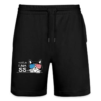 I'm Not 56, I Am 55 Plus 1 Middle Finger Cat Flip - Stanley/Stella Trainer Unisex Organic Jogging Shorts - black - Front - Nik (191cm) & Marisol (170cm)