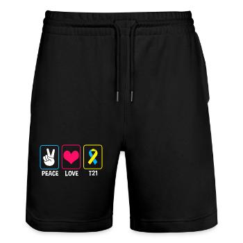 Down syndrome - Stanley/Stella Trainer Unisex Organic Jogging Shorts - black - Front - Nik (191cm) & Marisol (170cm)