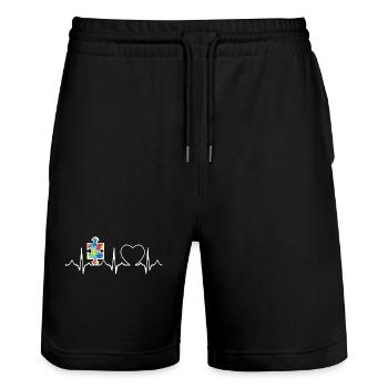 Autism Puzzle Heartbeat - Stanley/Stella Trainer Unisex Organic Jogging Shorts - black - Front - Nik (191cm) & Marisol (170cm)