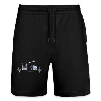 Hamburg Skyline Herzschlag Hamburger Elbe Norden - Stanley/Stella Unisex Bio Joggingshorts Trainer  - Schwarz - Vorne - Nik (191cm) & Marisol (170cm)