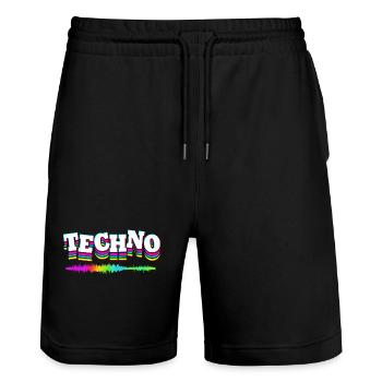 Rave Raver Techno music Techno bass Mischpult - Stanley/Stella Unisex Bio Joggingshorts Trainer  - Schwarz - Vorne - Nik (191cm) & Marisol (170cm)