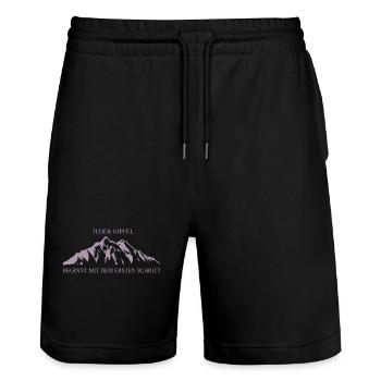 Klassische Berglandschaft: Jeder Gipfel beginnt mi - Stanley/Stella Unisex Bio Joggingshorts Trainer  - Schwarz - Vorne - Nik (191cm) & Marisol (170cm)