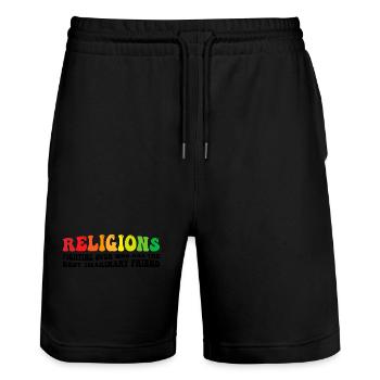 Religions fighting over who has the best - Stanley/Stella Trainer Unisex Organic Jogging Shorts - black - Front - Nik (191cm) & Marisol (170cm)