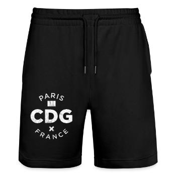CDG, Paris, France - Short de jogging bio TRAINER Stanley/Stella unisexe - noir - Devant - Nik (191cm) & Marisol (170cm)
