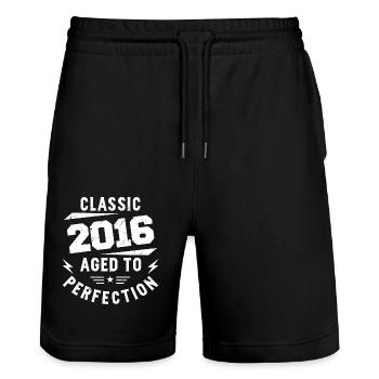2016 Classic 2016 Jubiläumsgeschenk 2016 Jahrgang - Stanley/Stella Unisex Bio Joggingshorts Trainer  - Schwarz - Vorne - Nik (191cm) & Marisol (170cm)