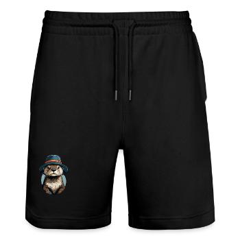 Otter mit Fischerhut - Stanley/Stella Unisex Bio Joggingshorts Trainer  - Schwarz - Vorne - Nik (191cm) & Marisol (170cm)