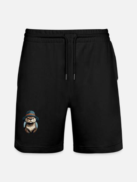 Otter mit Fischerhut - Stanley/Stella Unisex Bio Joggingshorts Trainer - Schwarz
