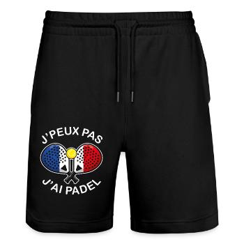 J'peux pas j'ai Padel France Humour Padeliste - Short de jogging bio TRAINER Stanley/Stella unisexe - noir - Devant - Nik (191cm) & Marisol (170cm)
