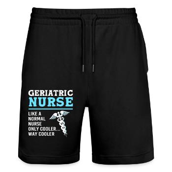 Maison de retraite Infirmière gériatrique Infirmière - Short de jogging bio TRAINER Stanley/Stella unisexe - noir - Devant - Nik (191cm) & Marisol (170cm)