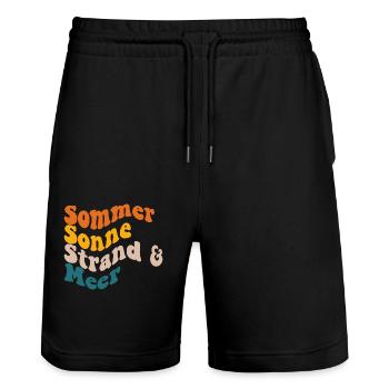 Sommer Sonne Strand und Meer - Stanley/Stella Unisex Bio Joggingshorts Trainer  - Schwarz - Vorne - Nik (191cm) & Marisol (170cm)