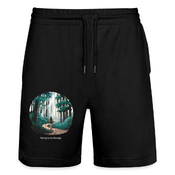 Hiking is My Therapy – Nature & Forest - Stanley/Stella Trainer Unisex Organic Jogging Shorts - black - Front - Nik (191cm) & Marisol (170cm)