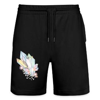 iridescent crystals with elven wings and stars - Stanley/Stella Trainer Unisex Organic Jogging Shorts - black - Front - Nik (191cm) & Marisol (170cm)