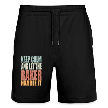 Keep Calm Bäcker Spruch Bäcker Geschenk - Stanley/Stella Unisex Bio Joggingshorts Trainer  - Schwarz - Vorne - Nik (191cm) & Marisol (170cm)