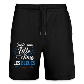 football féminin fille aime les bleues france - Short de jogging bio TRAINER Stanley/Stella unisexe - noir - Devant - Nik (191cm) & Marisol (170cm)