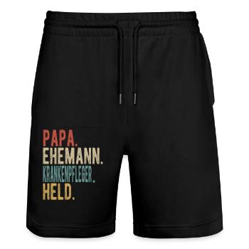 Krankenpfleger Papa Ehemann Held - Stanley/Stella Unisex Bio Joggingshorts Trainer  - Schwarz - Vorne - Nik (191cm) & Marisol (170cm)