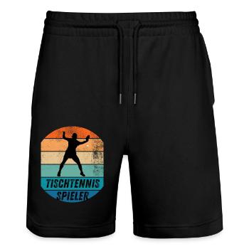 Tischtennisspieler - Stanley/Stella Unisex Bio Joggingshorts Trainer  - Schwarz - Vorne - Nik (191cm) & Marisol (170cm)