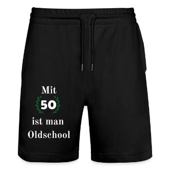 Mit 50 ist man Oldschool. Witziger Geburtstag - Stanley/Stella Unisex Bio Joggingshorts Trainer  - Schwarz - Vorne - Nik (191cm) & Marisol (170cm)