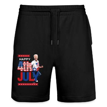 Hilarious 4th of July Celebration: Funny Joe Biden - Stanley/Stella Trainer Unisex Organic Jogging Shorts - black - Front - Nik (191cm) & Marisol (170cm)