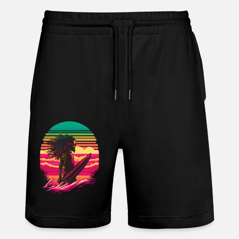 Synthwave Rasta Man surfing - Stanley/Stella Unisex Bio Joggingshorts Trainer  - Schwarz