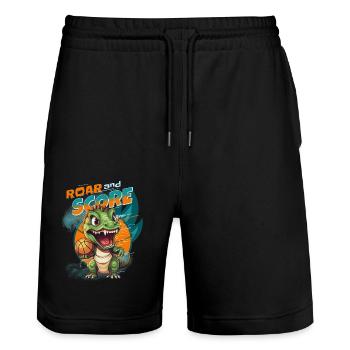 Basketball Dino T-Rex Spieler Sport Comic Cartoon - Stanley/Stella Unisex Bio Joggingshorts Trainer  - Schwarz - Vorne - Nik (191cm) & Marisol (170cm)