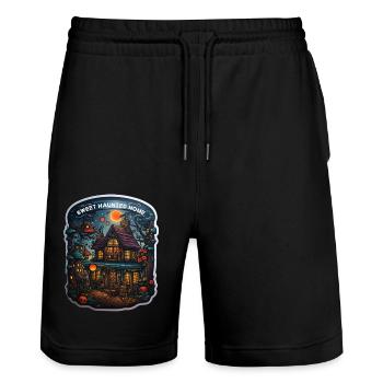 Cute Haunted House Cute Halloween Sticker Pumpkin - Stanley/Stella Trainer Unisex Organic Jogging Shorts - black - Front - Nik (191cm) & Marisol (170cm)