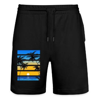 Palmenstrand Sonnenuntergang Sommerurlaub - Stanley/Stella Unisex Bio Joggingshorts Trainer  - Schwarz - Vorne - Nik (191cm) & Marisol (170cm)