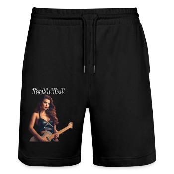 Pinup - Stanley/Stella Unisex Bio Joggingshorts Trainer  - Schwarz - Vorne - Nik (191cm) & Marisol (170cm)