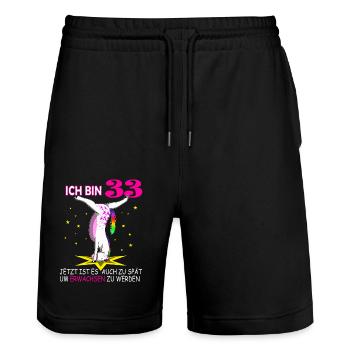 Pferd macht Kopfstand als Yoga-Pose - Stanley/Stella Unisex Bio Joggingshorts Trainer  - Schwarz - Vorne - Nik (191cm) & Marisol (170cm)