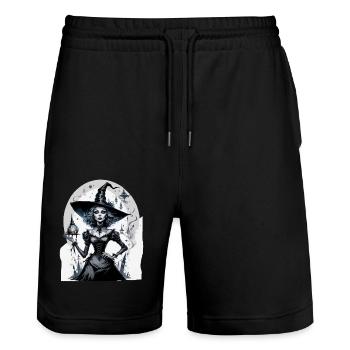 Classic Witch 1 - Stanley/Stella Trainer Unisex Organic Jogging Shorts - black - Front - Nik (191cm) & Marisol (170cm)