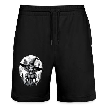 Classic Witch 9 - Stanley/Stella Trainer Unisex Organic Jogging Shorts - black - Front - Nik (191cm) & Marisol (170cm)